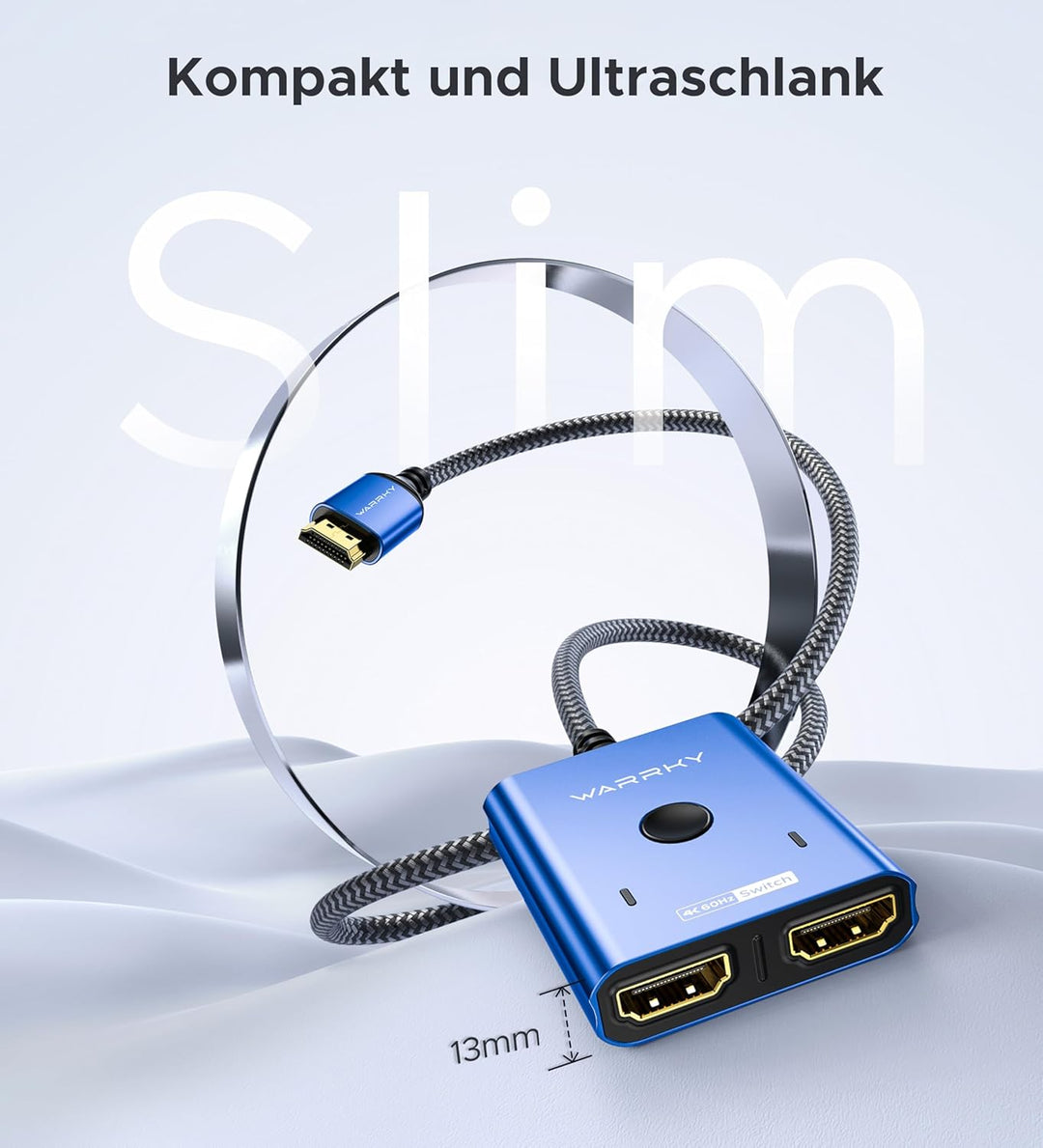 HDMI Switch 4K @ 60Hz, WARRKY HDMI Splitter 2 in 1 Out (1 Display at Time) 3.3 ft Braided Cable, Alu