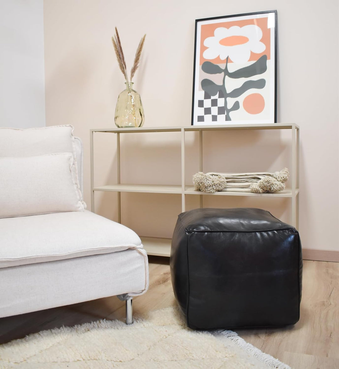 See the Good Quadratischer Leder Pouf - Handgefertigt - gefüllt geliefert - Ottoman, Sitzsack, Fussh