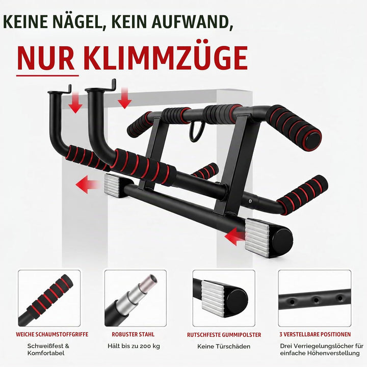 Klimmzugstange Türrahmen Ohne Schrauben, Pull Up Bar Door Frame mit Mehreren Griffpositionen für Vie