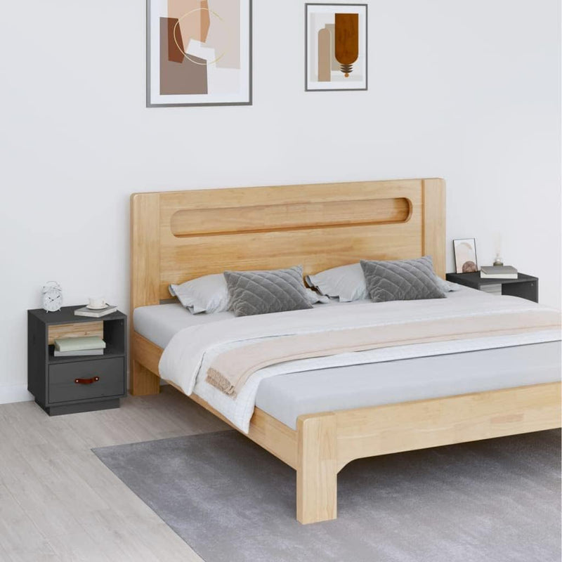 FIRBNUS Bedside Table Nachtkonsole Beistelltisch mit Stauraum Night Stand Nachttische 2er Set Grau 4