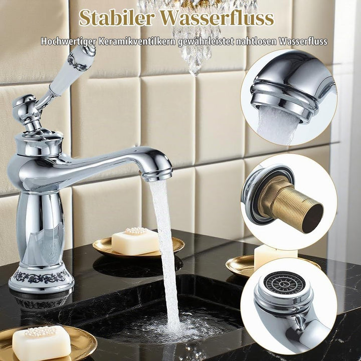 Bad Wasserhahn Retro, Messing Mischbatterie Waschbecken Armaturen, Waschtischarmatur Wasserhahn Bad