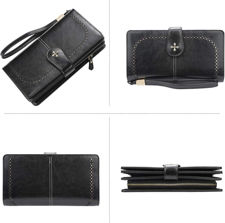 FANDARE Retro Geldbörse Wasserdicht Lange Portemonnaie Herren Damen Brieftasche Leder Portmonee Beut