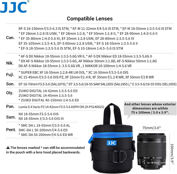 JJC Deluxe Objektiv Tasche mit 1 x Umhängeband, Wasserabweisend, Schwarz, passt Objektiv Durchmesser