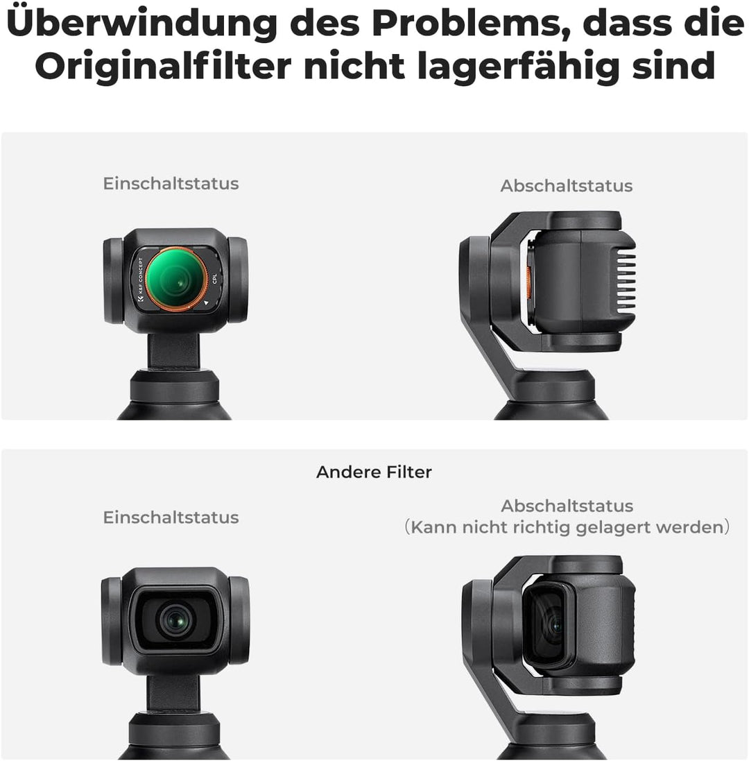 K&F Concept OSMO Pocket 3 Filtersets,4er Pack Magnetischer CPL,ND16,ND64,ND256 Filter kompatibel mit