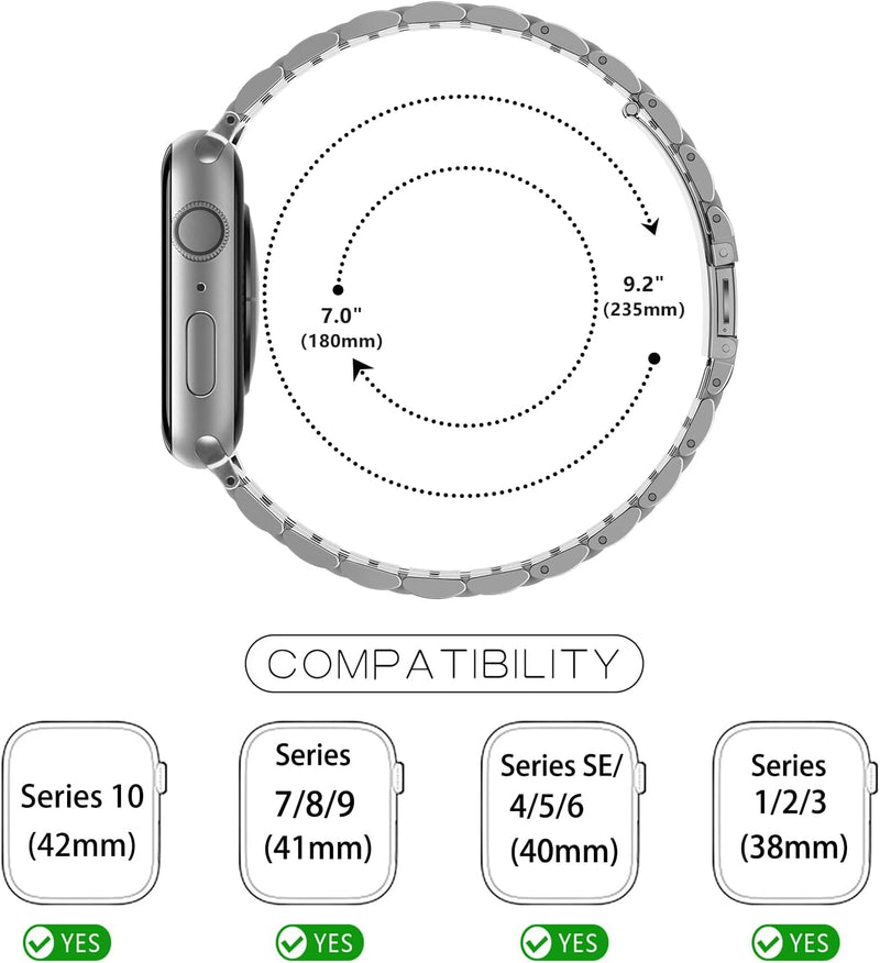 Tasikar Kompatibel mit Apple Watch Armband 41mm 40mm 38mm, Massives Edelstahl Metall Ersatzarmband H