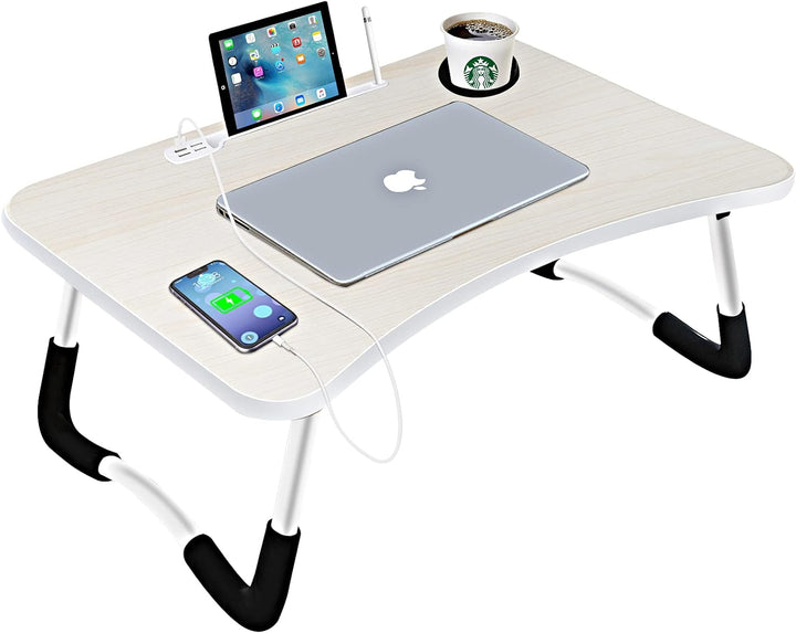 A3A ACADGQ Laptoptisch, Laptop Betttisch Klappbar, Notebook Tisch mit 4 USB-Ladeanschluss, Schublade