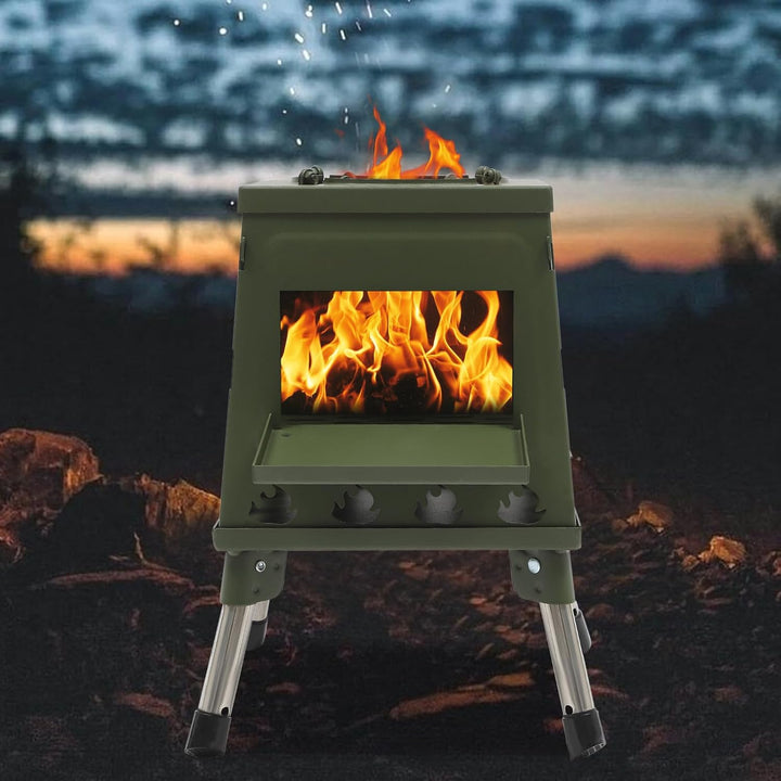 Campinggrill Edelstahl, Tragbarer Holzofen für Camping, Boden Stehend Gartenofen Zelt Ofen Outdoor,