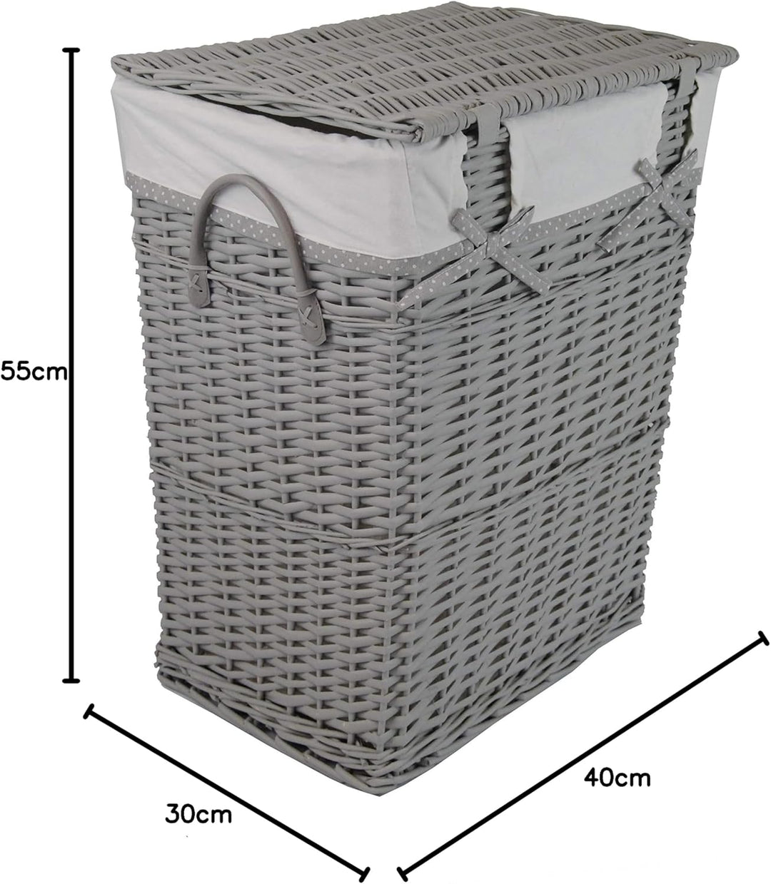 DVier 02HgRt-b Wäschekorb, Weide, wasch grau, BxTxH 40x30x55cm