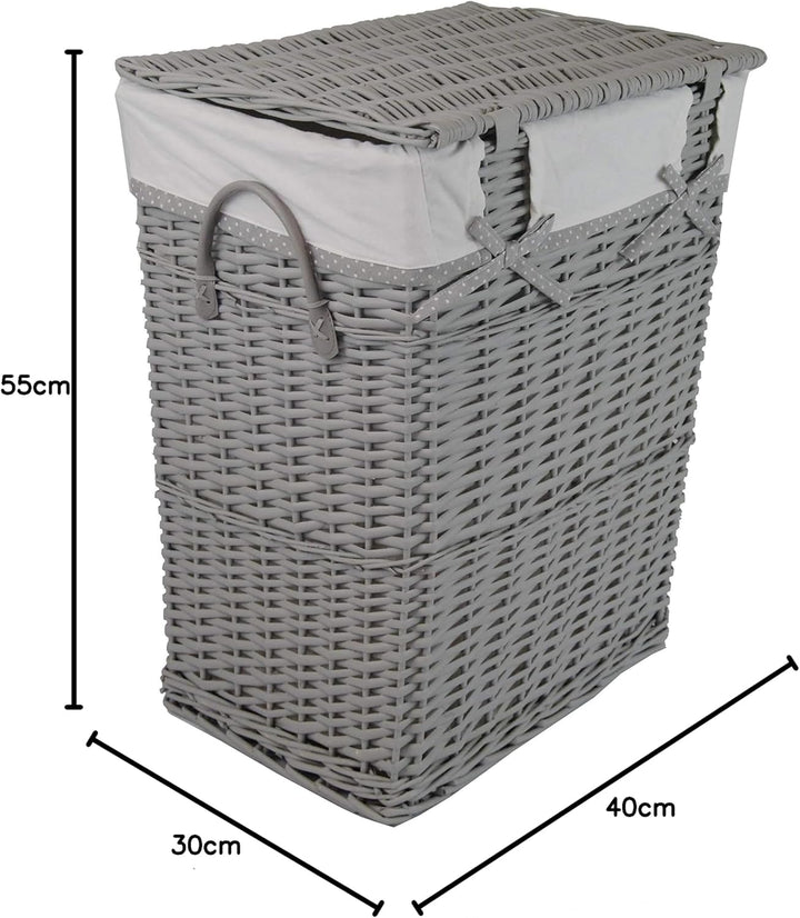 DVier 02HgRt-b Wäschekorb, Weide, wasch grau, BxTxH 40x30x55cm
