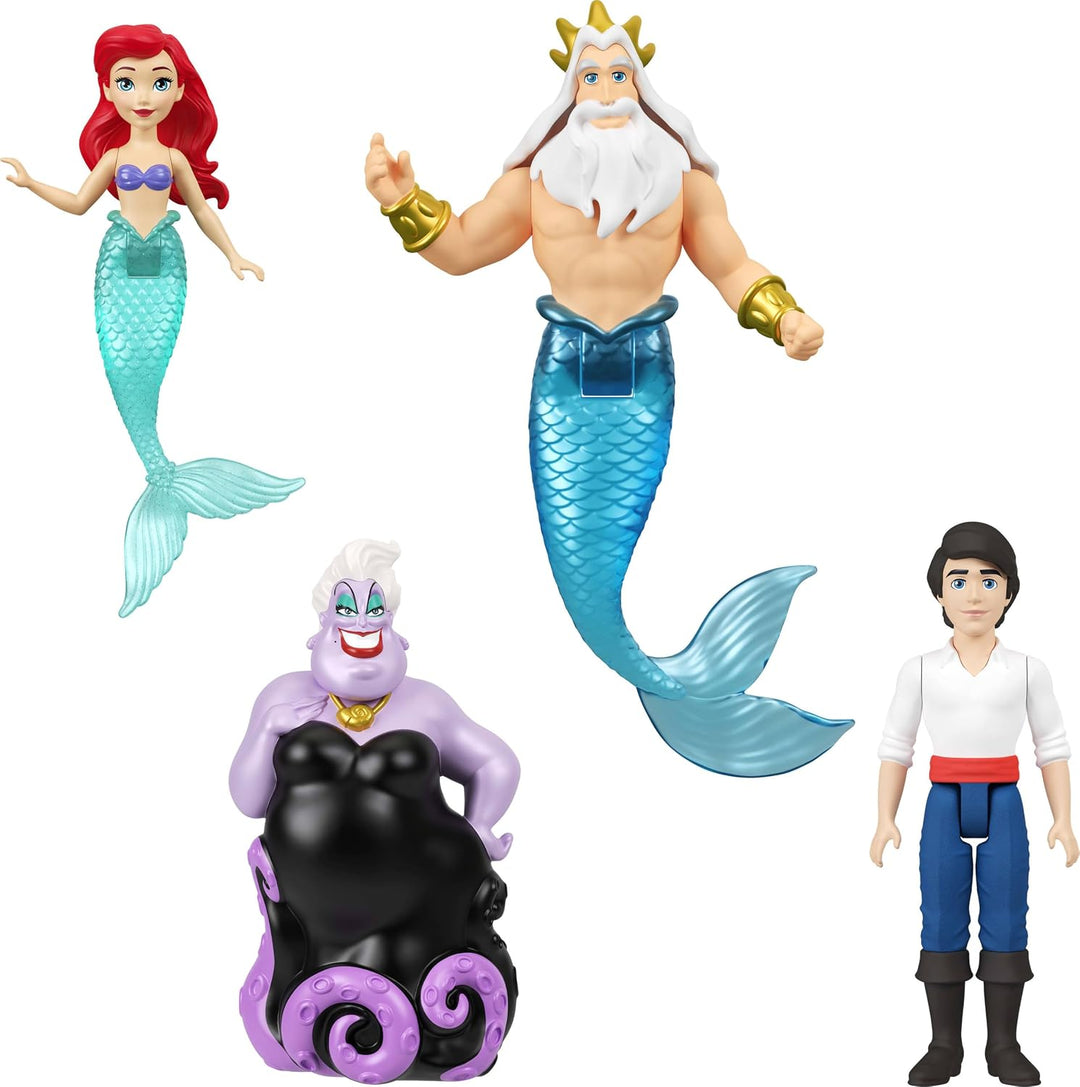 Mattel Disney Prinzessin-Spielzeug, kleine Puppen im 4er-Set mit Meerjungfrau Arielle, Prinz Erik, U