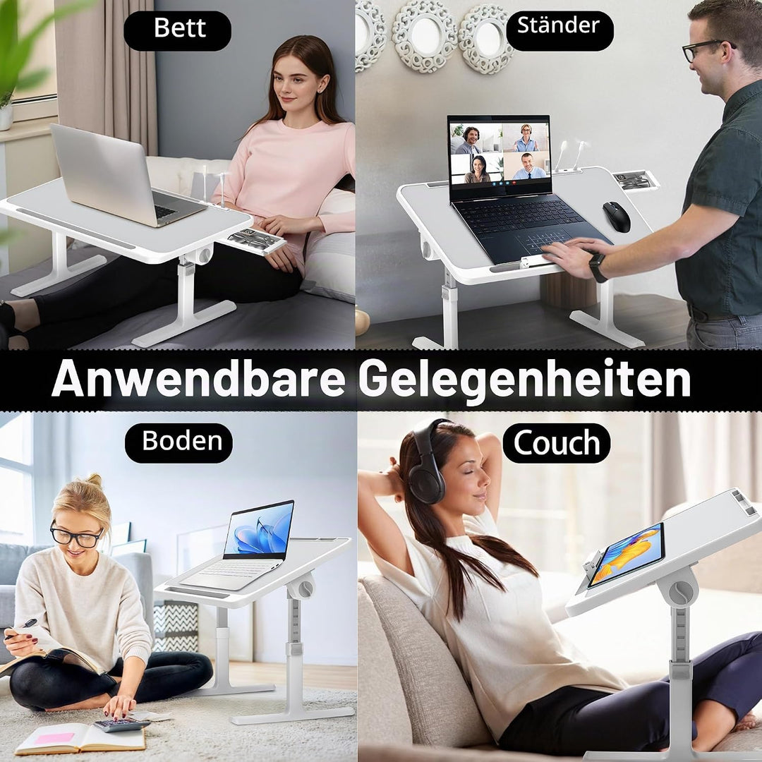 Soontrans Laptoptisch 60 x 40 cm, Laptop Tisch mit Schublade, Höhenverstellbar, Winkelverstellbar, K