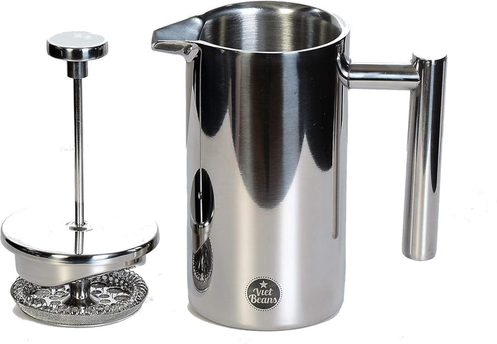 VietBeans French Press – Doppelwandiger Thermo-isolierter Kaffeebereiter Teebereiter - Polierter Ede