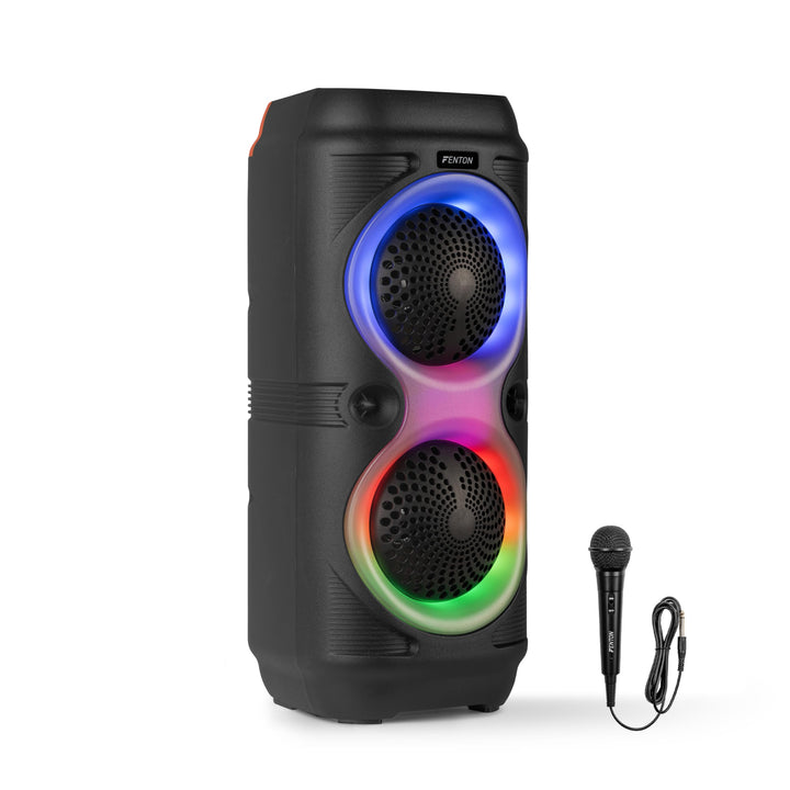Fenton Track210 Bluetooth Lautsprecher – Party Musikbox 100 Watt mit LED Lichtshow, Akku 8 h, USB/mi