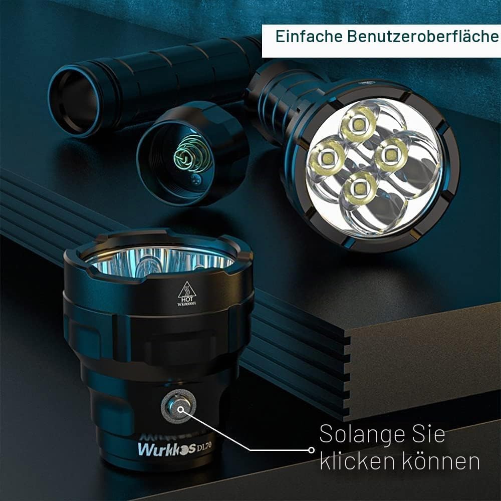 Wurkkos DL70 Tauchlampe, 13.000 Lumen Tauchen Taschenlampe, 4*XHP50.2 LEDs Unterwasser Taschenlampe,