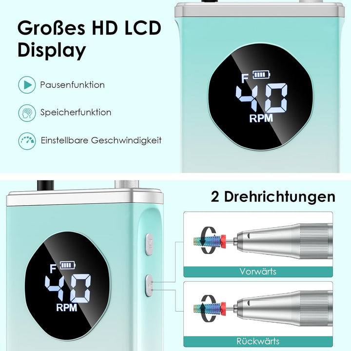 HOMEASY Nagelfräser Elektrisch Profi Maniküre Pediküre Set 16 IN 1 Nagelfeile 40000 U/Min Tragbar Fr