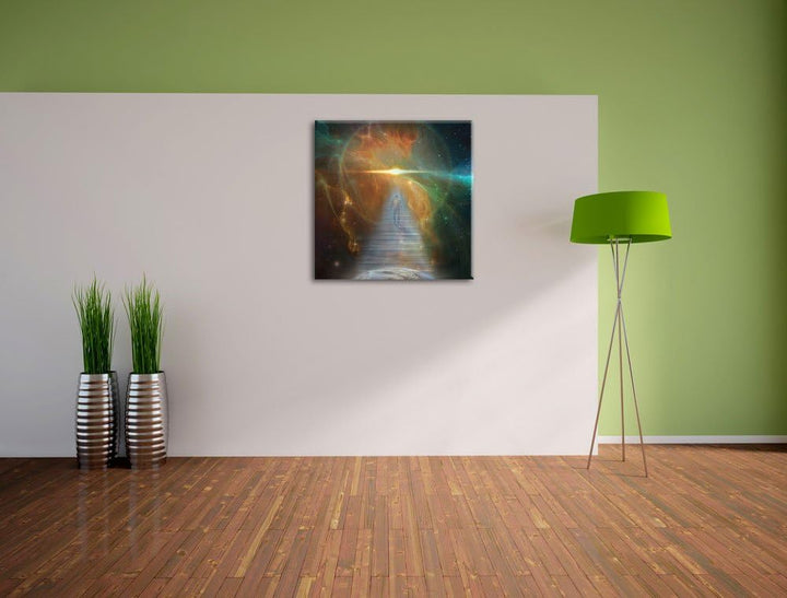 Pixxprint Kosmische Treppe in die Galaxies, Format: 70x70 auf Leinwand, 70x70