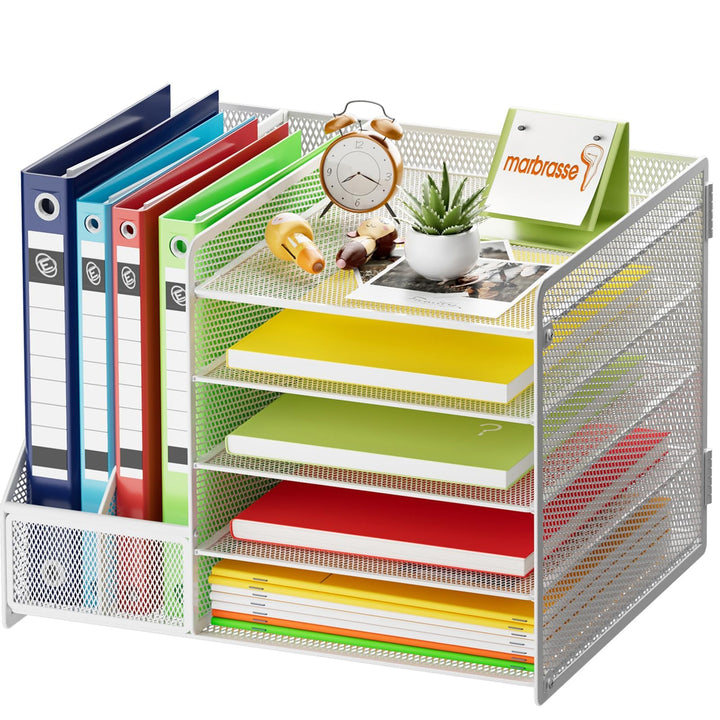 Marbrasse Schreibtisch Organizer mit Aktenhalter,5 Ebenen Papier Briefablage,Schreibtisch Netz Ablag