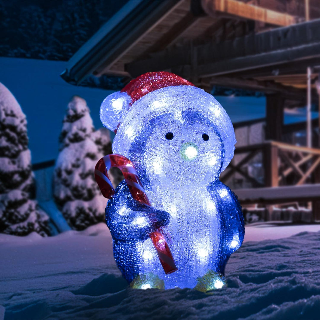 Acrylfigur Weihnachten Aussen Dekofigur Gartenfigur 24cm (LED Pinguin mit Zuckerstange), LED Pinguin