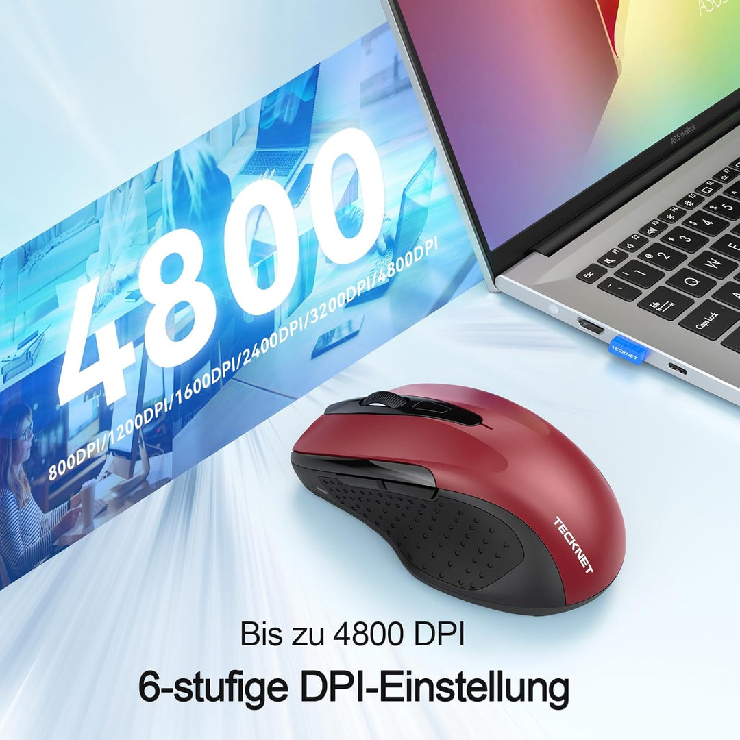 TECKNET Bluetooth Maus mit Jiggler, Wiederaufladbare Maus Kabellos für Laptops(DREI Modi: BT 5.0/3.0