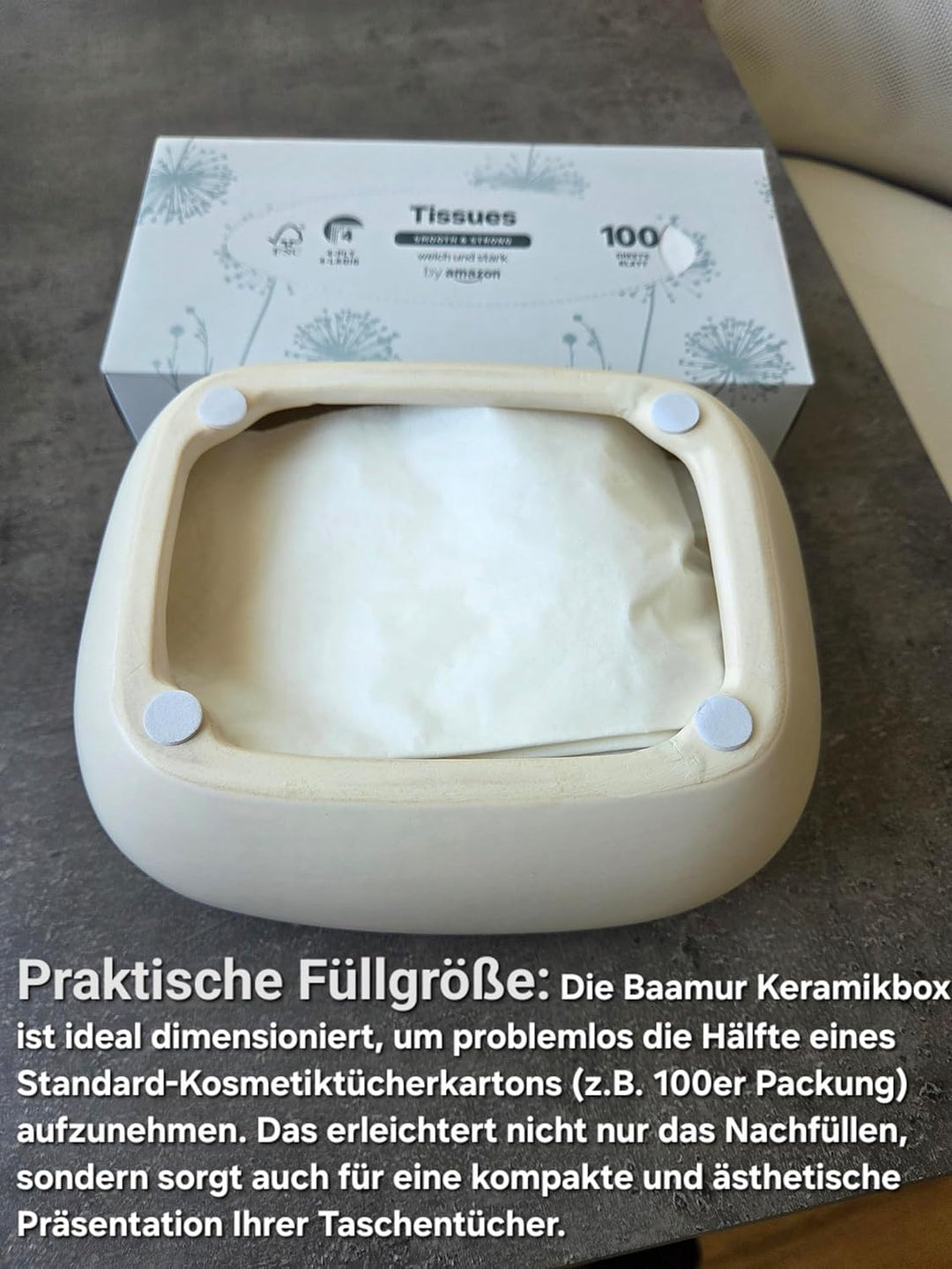 Keramik Kosmetiktücherbox Braun Pastell, moderner Taschentuchspender für Wohnzimmer, Badezimmer und