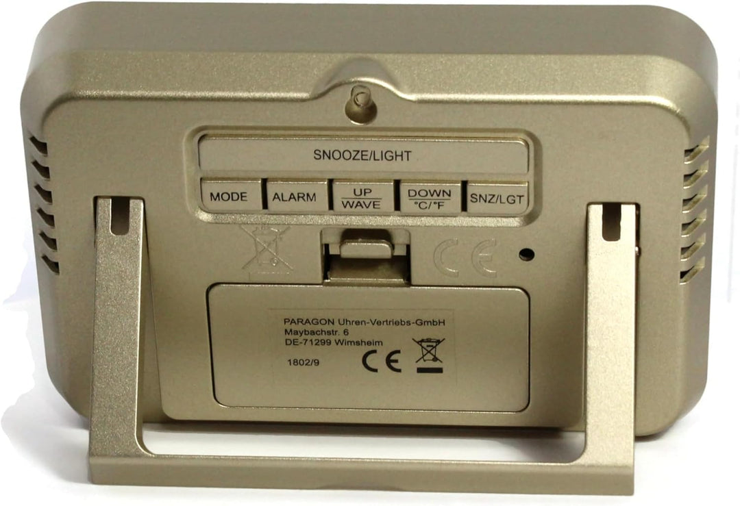 Atlanta Funkwecker Digital LCD Anzeige Alarm Snooze Licht Datum Temperatur - 1802/9 Gold