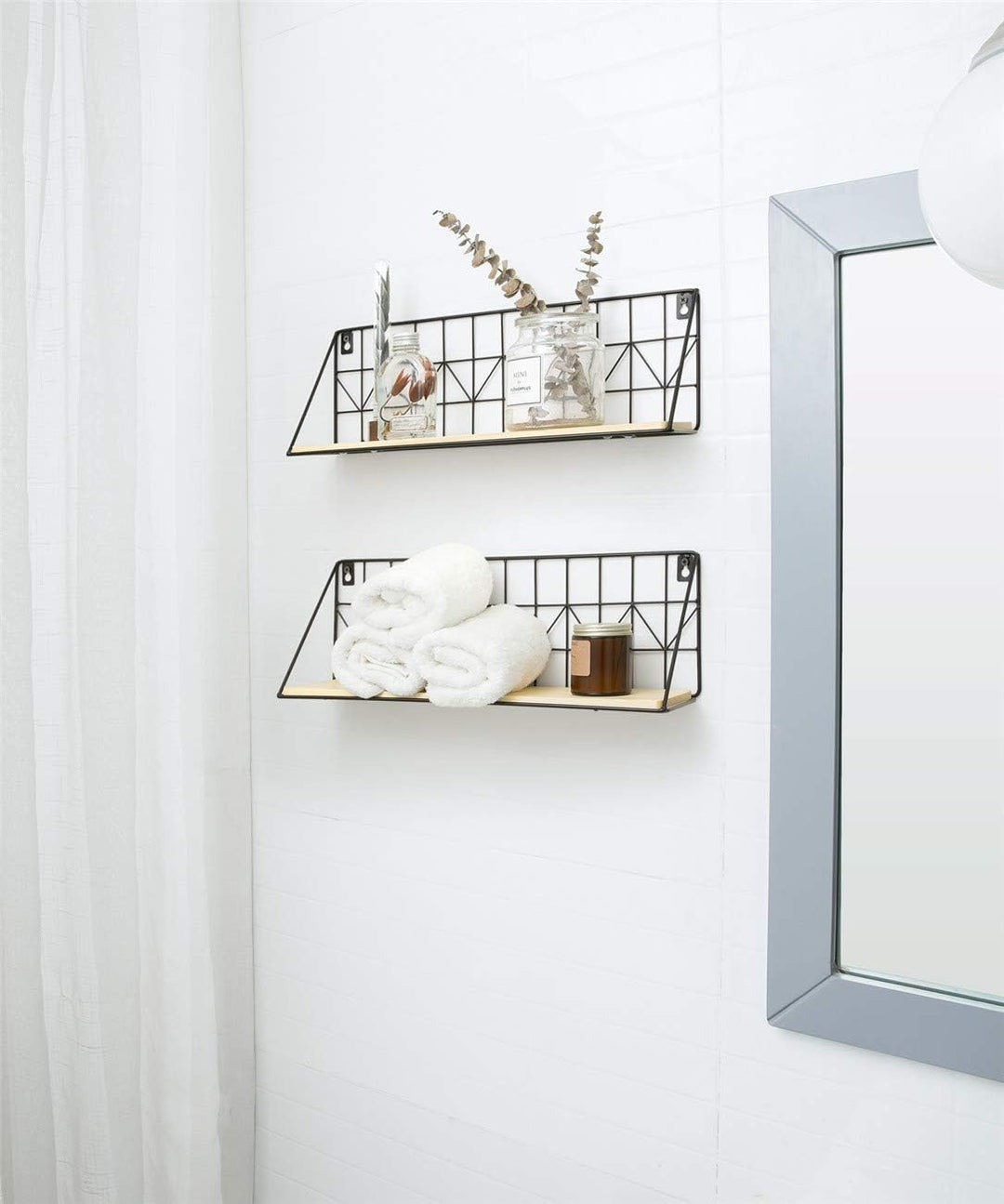 Mkouo Wandmontierte schwebende Regale 2Pcs Rustikale Aufbewahrungsregale aus Metalldraht Gestelle An