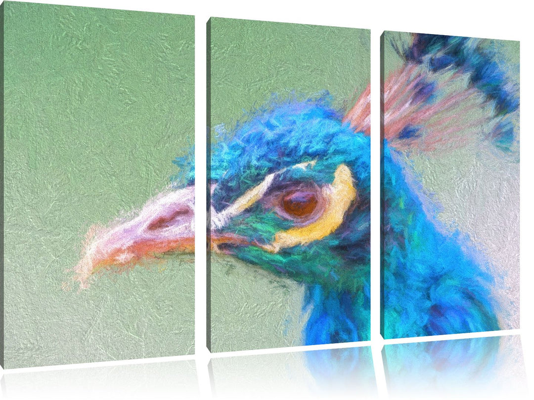schöner farbenfroher Pfau Spezial 3-Teiler Leinwandbild 120x80 Bild auf Leinwand, XXL riesige Bilder