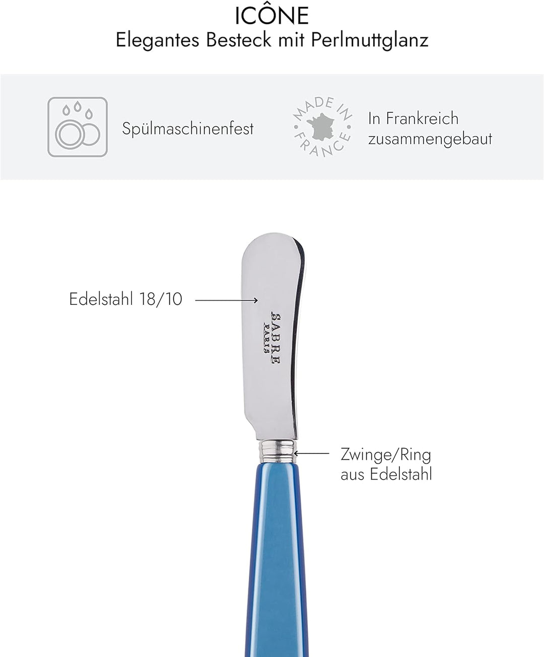 SABRE PARIS - 2er Set Buttermesser 14 cm - Icon - Ideal Für Butter, Aufstrich - Edelstahl & Acryl -