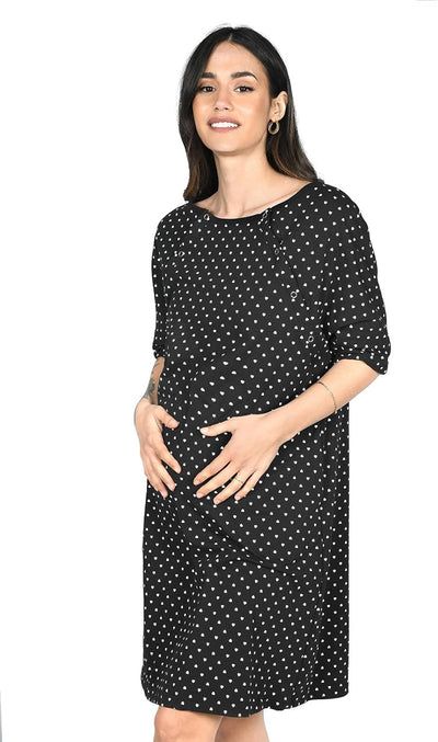 MijaCulture 3 in1 Geburtskleid Stillnachthemd Umstandsnachthemd 4128 L Schwarz / Herzen, L Schwarz /
