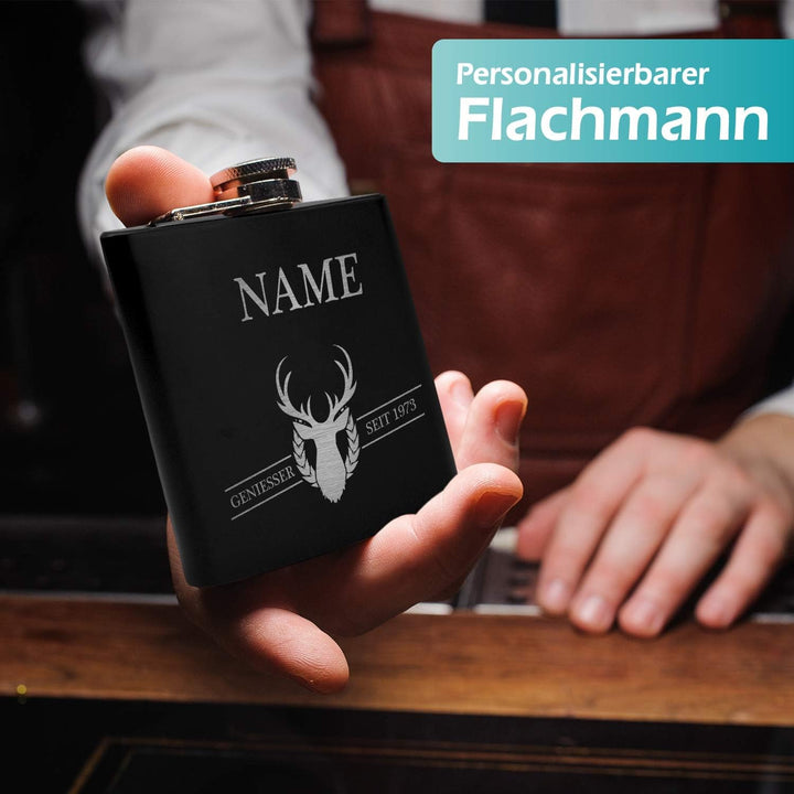 polar-effekt Flachmann aus Edelstahl mit Wunschgravur - 170ml - schwarz - Deutsche Herstellung - Mot
