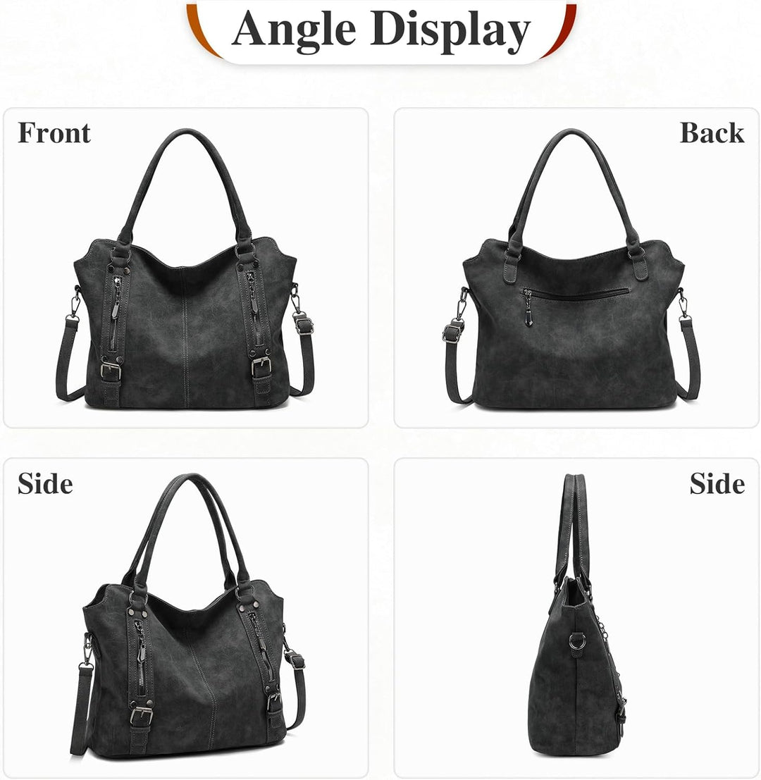 VINBAGGE Damen Handtasche PU Leder Henkeltasche Shopper Tasche Vintage Weiches Umhängetasche Schulte