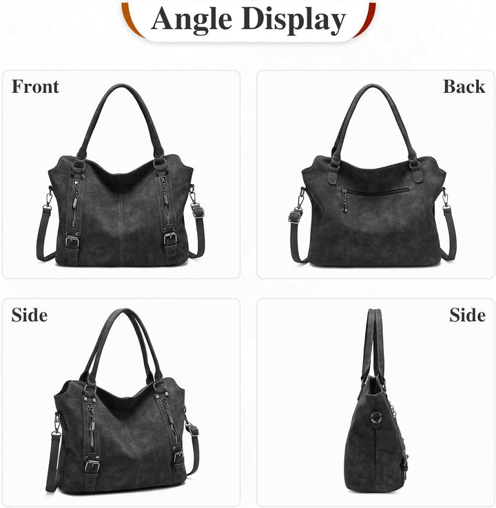 VINBAGGE Damen Handtasche PU Leder Henkeltasche Shopper Tasche Vintage Weiches Umhängetasche Schulte