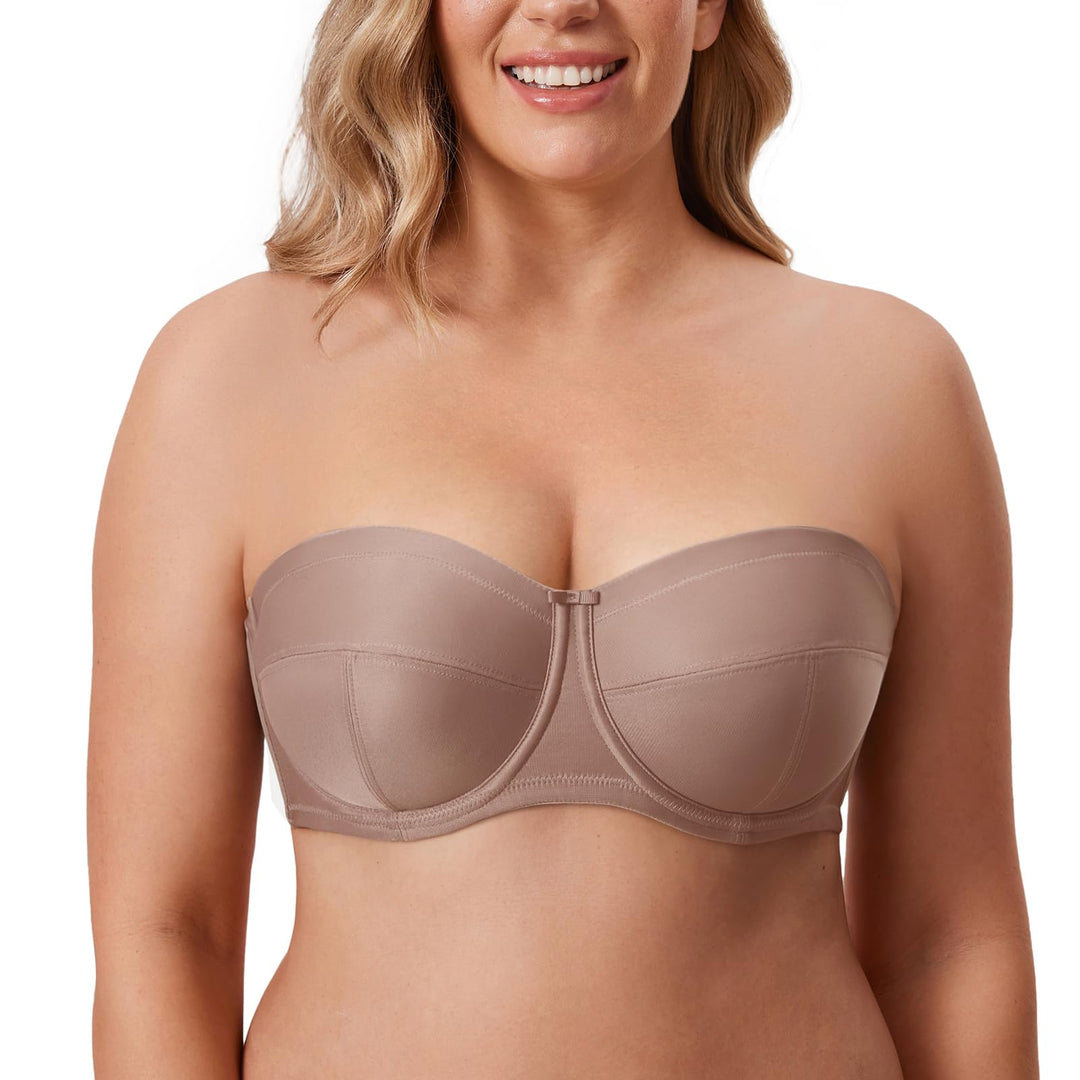 DELIMIRA Damen Trägerloser BH mit Bügel | Grosse Grössen, Bandeau Dirndl BHs, ohne Polster, mit Abne