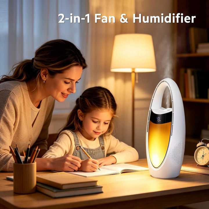 Rotorloser Ttischventilator Akku mit Wasserkühlung, Tragbarer Sicherheit Turmventilator mit LED Nach