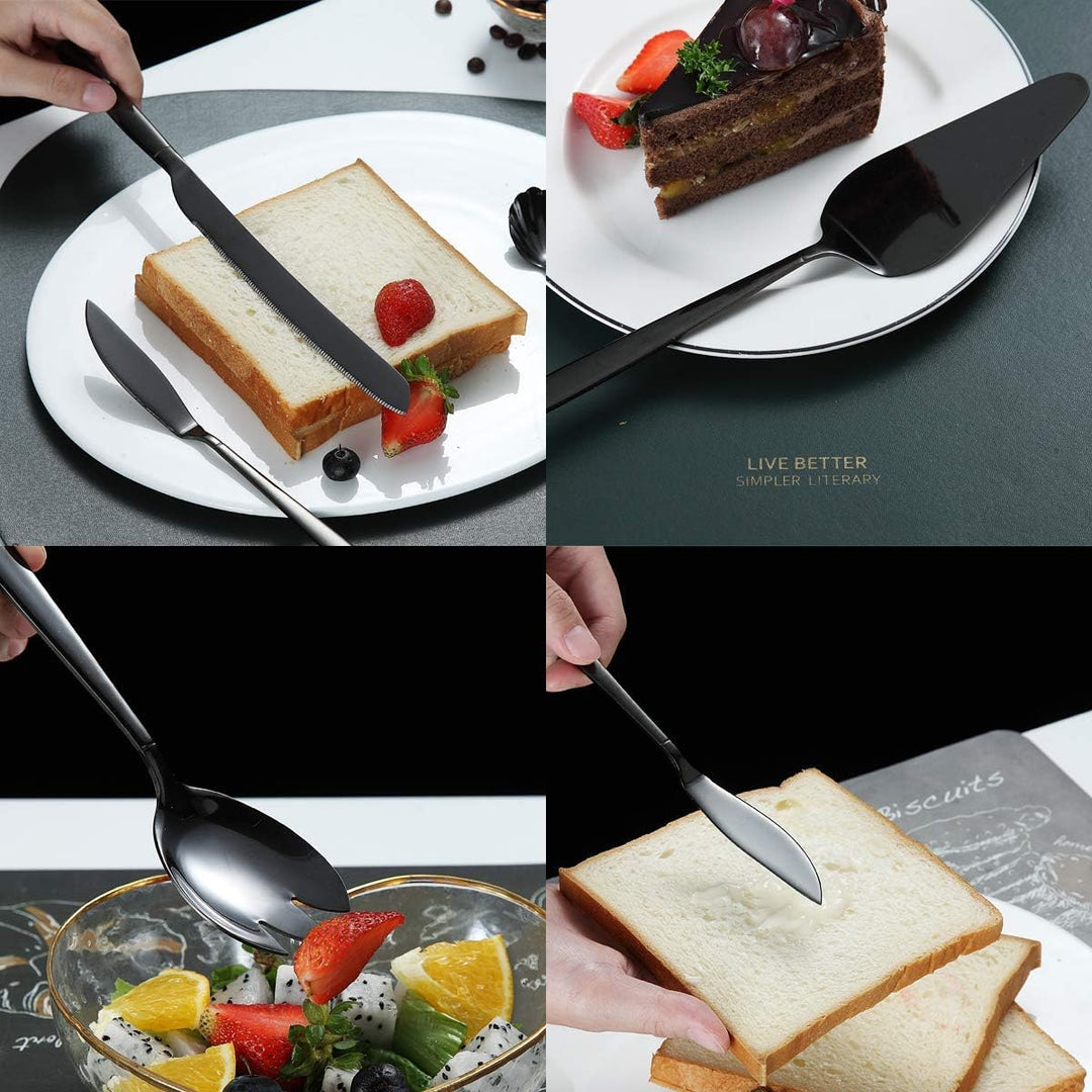 Berglander Black Silverware Servierset 10-teilig, Edelstahl-Besteck-Servierset mit schwarzer Titanbe
