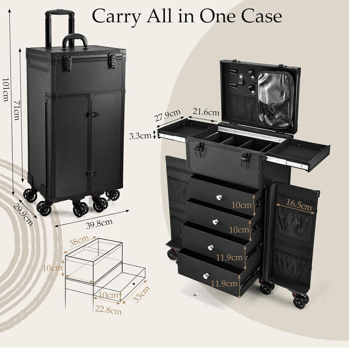 Kosmetik Trolley Kosmetikkoffer Friseurkoffer mit 4 Schubladen Make up Koffer Gross Schminkkoffer Na