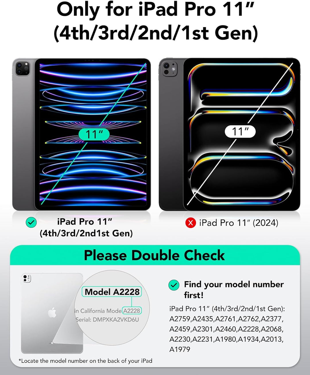 ESR für iPad Pro 11 Hülle Hybrid, iPad 11 Pro Hülle (2022/2021) mit Pencil Halter, Abnehmbare Magnet