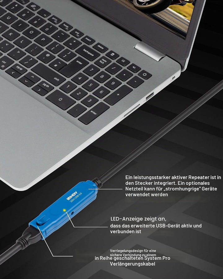 LINDY 43157 10m USB 3.0 Aktivverlängerung Pro Typ A/A Pro M/F 10 Meters