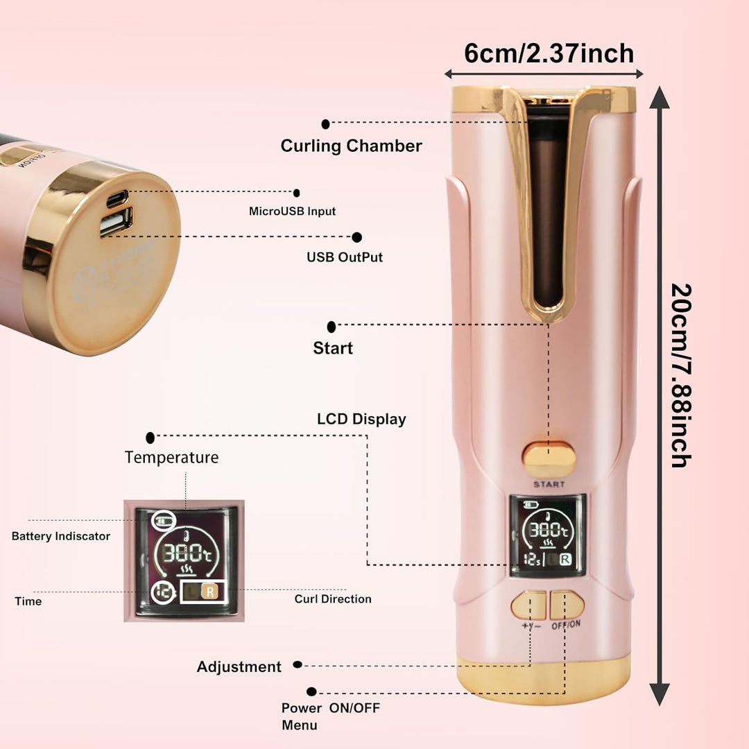 Lockenstab Selbstdrehend Schnurlos elektrischer Lockenwickler klein 20MM für kurze/lange haare mit 5