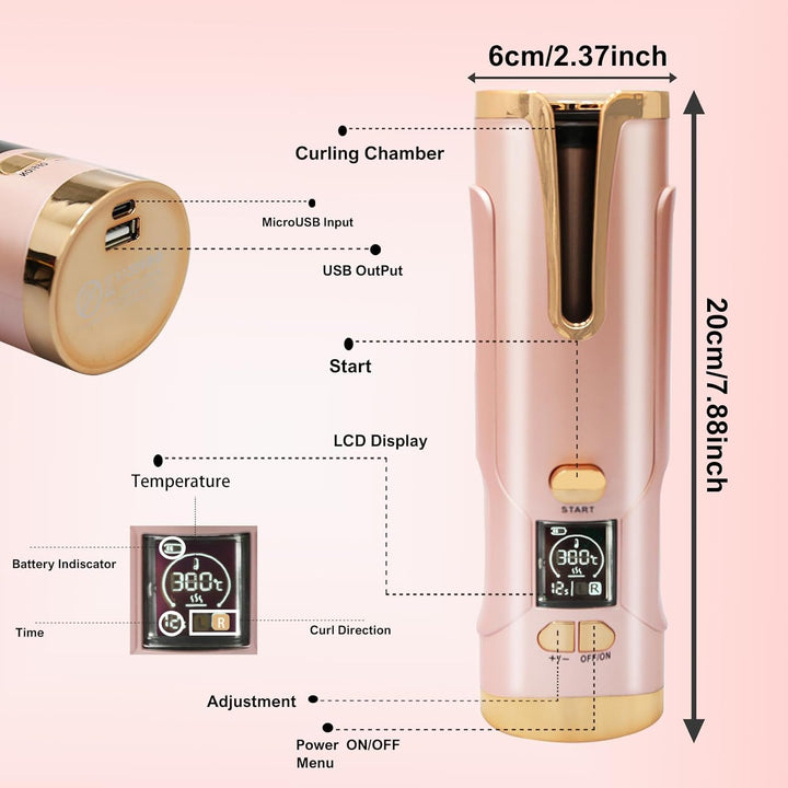 Lockenstab Selbstdrehend Schnurlos elektrischer Lockenwickler klein 20MM für kurze/lange haare mit 5