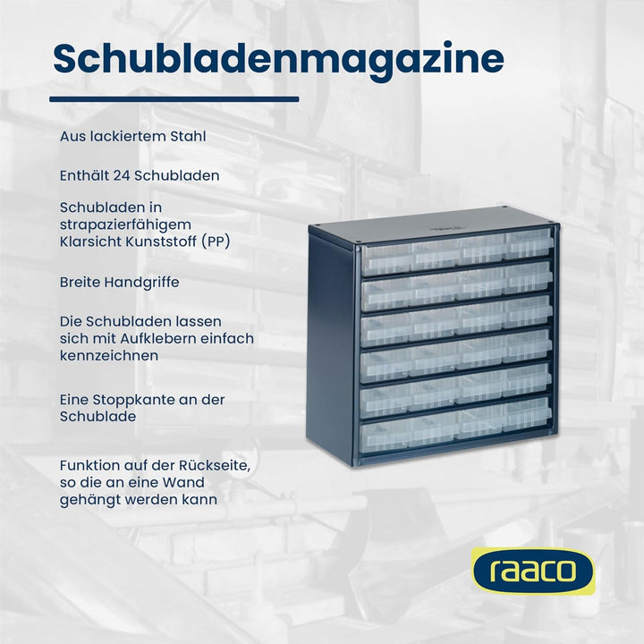 raaco Kleinteilemagazin C6-24 mit 24 Schubladen, Tragkraft 19.8 kg, 15 x 30.6 x 28.3 cm, geeignet fü