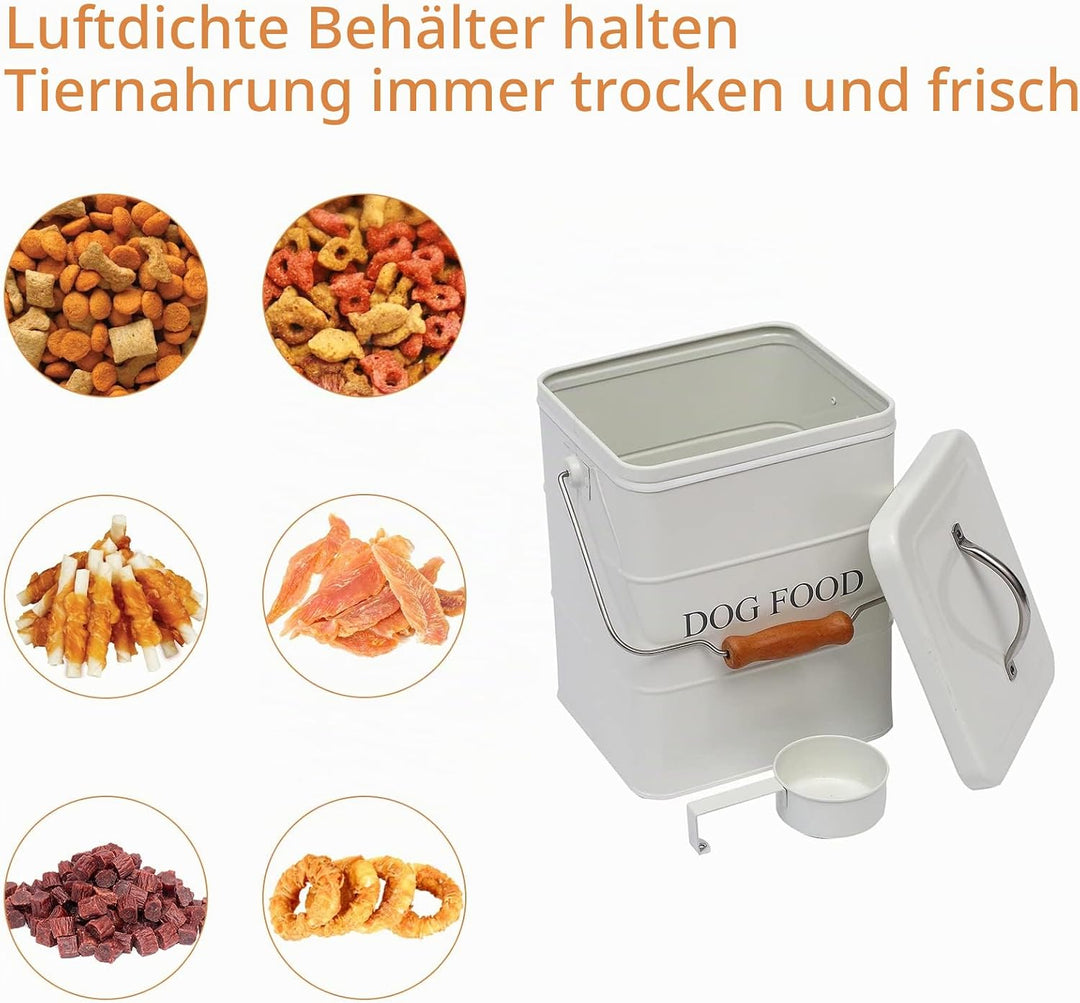 Geyecete - Futtertonnen für Haustierfutter, Vorratsbehälter mit Deckel und Schaufel, Metall futterbo