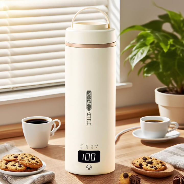 Tragbarer Reisewasserkocher 450 ml 4 Temperatureinstellungen Mini-Wasserkocher zum Anschliessen Edel