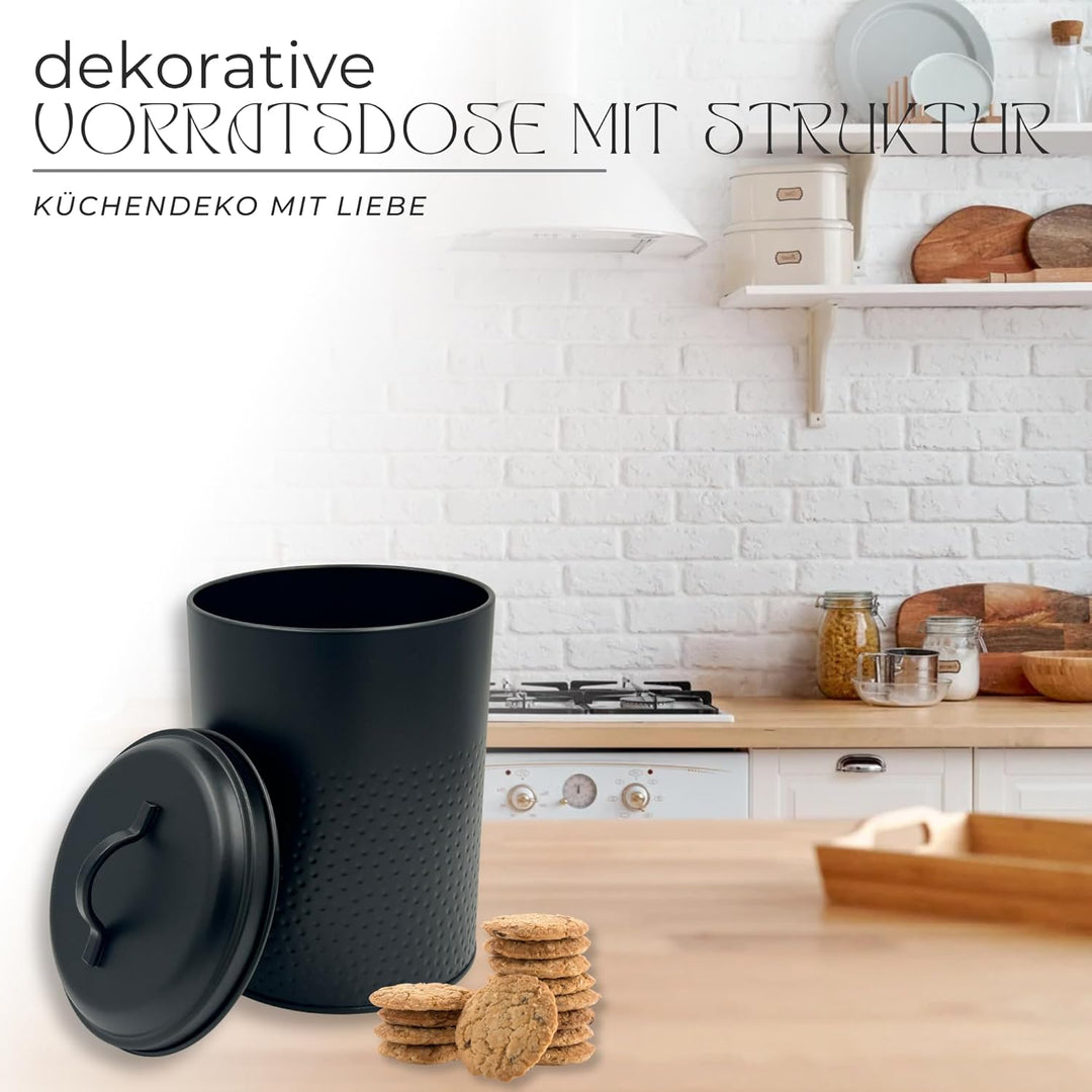 Vorratsdose Keksdose, Lebensmitteldose Yuma strukturierte Oberfläche, schwarz pulverbeschichtet, run