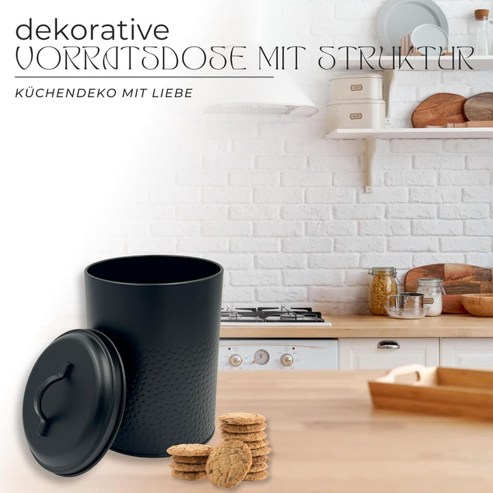 Vorratsdose Keksdose, Lebensmitteldose Yuma strukturierte Oberfläche, schwarz pulverbeschichtet, run