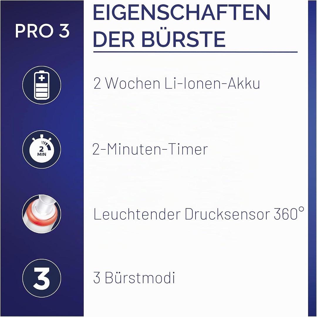 Oral-B Pro 3 3900 Elektrische Zahnbürste, 2 Stück, mit 2 wiederaufladbaren Griffen, Braun-Technologi
