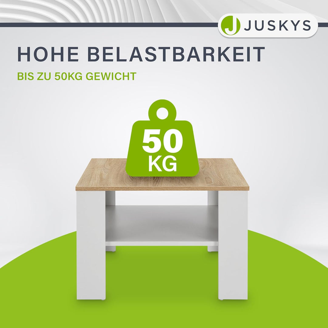 Juskys Couchtisch mit Ablage 60x60x40 cm - Holz, pflegeleicht, robust - Moderner Beistelltisch für Z