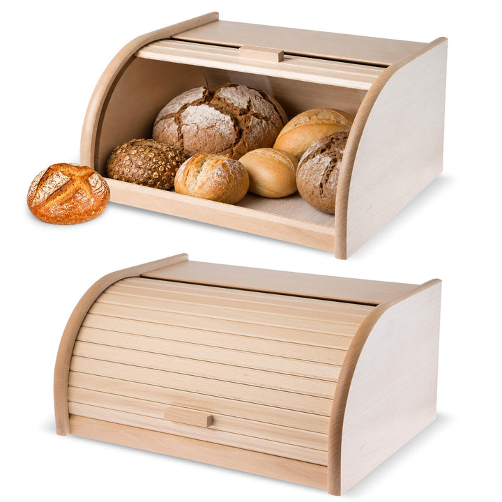 KADAX geräumiger Brotkasten aus hochqualitativem Holz, Brotbehälter mit Rolldeckel für längere frisc