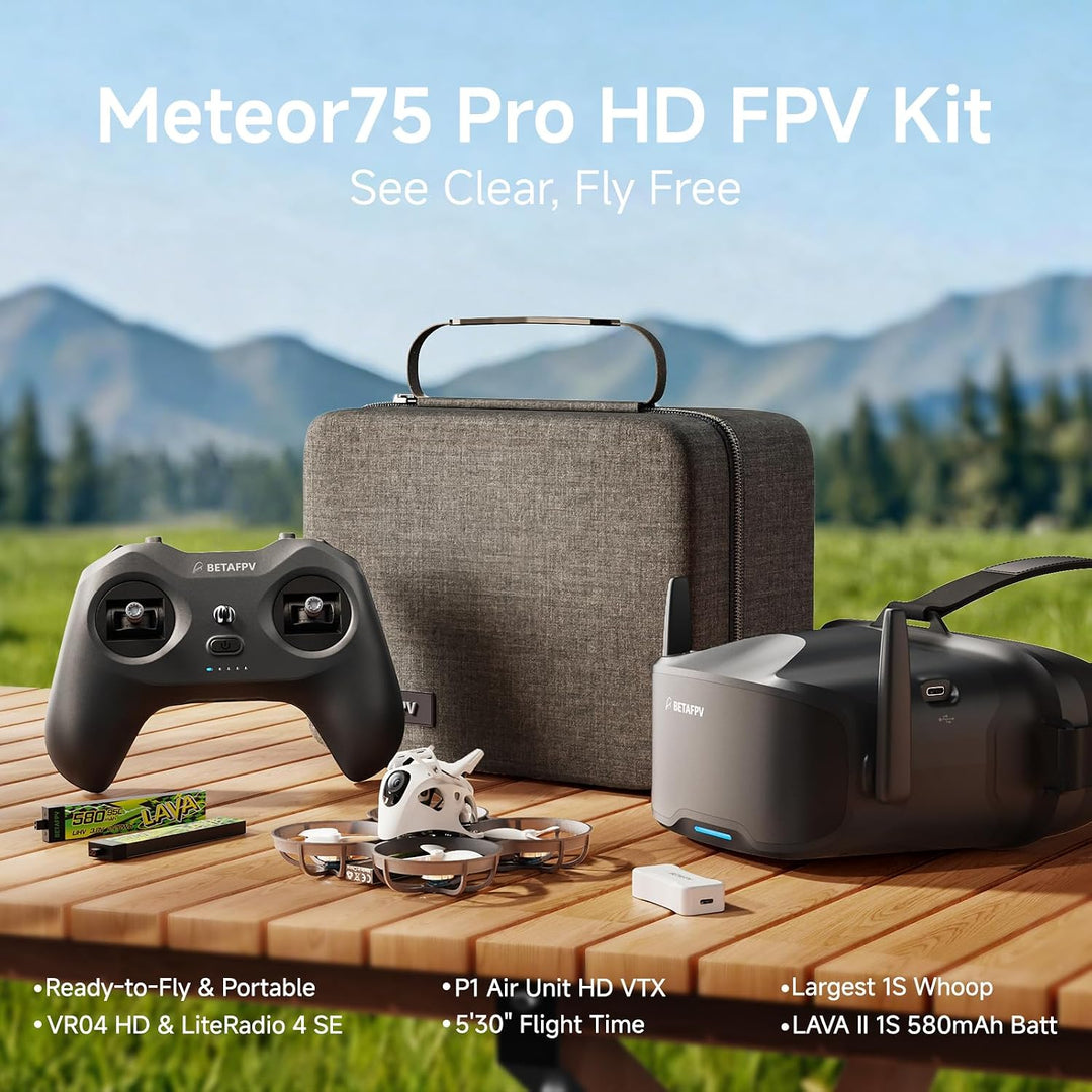 BETAFPV Meteor75 Pro P1 HD FPV Kit, LiteRadio 4 SE, VR04 HD Goggles, 1S RTF | P1 Air Unit VTX 1080P