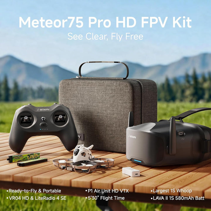 BETAFPV Meteor75 Pro P1 HD FPV Kit, LiteRadio 4 SE, VR04 HD Goggles, 1S RTF | P1 Air Unit VTX 1080P